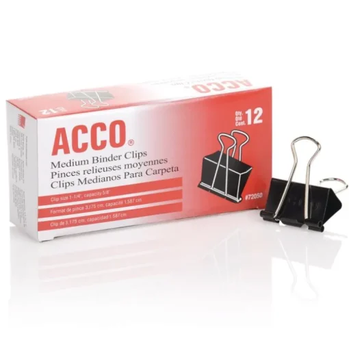 Acco Medium Black/Silver Binder Clips 12 each