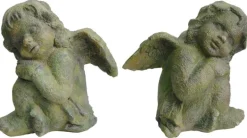Ace Resin Painted Faux Moss Green Leaning Angel Statue (Pack of 2)