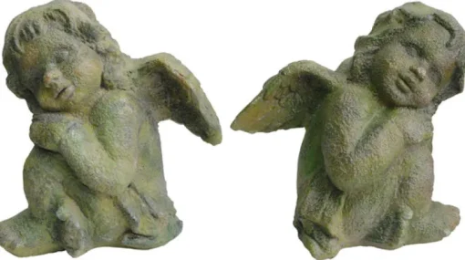 Ace Resin Painted Faux Moss Green Leaning Angel Statue (Pack of 2)