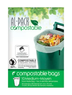 Al-Pack Compostable Clear Plastic Flat Top Closure 1.8 mil. Thick Compost Bag 13 gal. Capacity