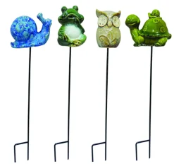 Alpine Corporation Kll112abb 15" Ceramic Animal Garden Stakes Assorted Styles 12 Piece Display