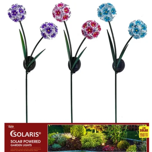 Alpine Metal Assorted 33 in. H Twin Hydrangea Solar Garden Stake (Pack of 12)
