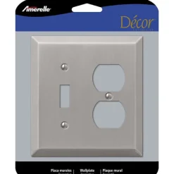 Amerelle Century Brushed Nickel 2 gang Stamped Steel Duplex/Toggle Wall Plate 1 pk