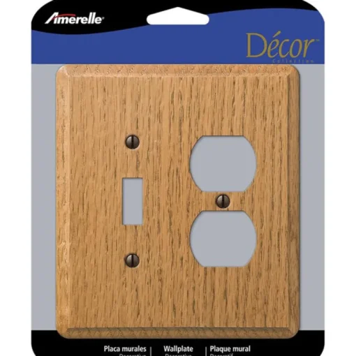 Amerelle Contemporary Light Brown 2 gang Oak Wood Duplex/Toggle Wall Plate 1 pk
