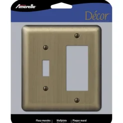 Amerelle Devon Brushed Brass 2 gang Stamped Steel Decorator/Toggle Wall Plate 1 pk