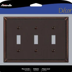 Amerelle Imperial Bead Aged Bronze 3 gang Die-Cast Metal Toggle Wall Plate 1 pk