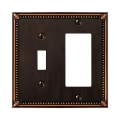 Amerelle Imperial Bead Aged Bronze 2 gang Die-Cast Metal Toggle Wall Plate 1 pk