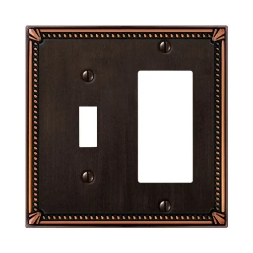 Amerelle Imperial Bead Aged Bronze 2 gang Die-Cast Metal Toggle Wall Plate 1 pk