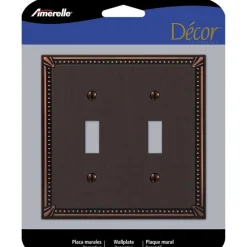 Amerelle Imperial Bead Aged Bronze 2 gang Die-Cast Metal Toggle Wall Plate 1 pk
