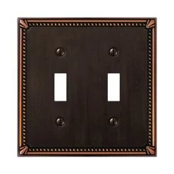 Amerelle Imperial Bead Aged Bronze 2 gang Die-Cast Metal Toggle Wall Plate 1 pk