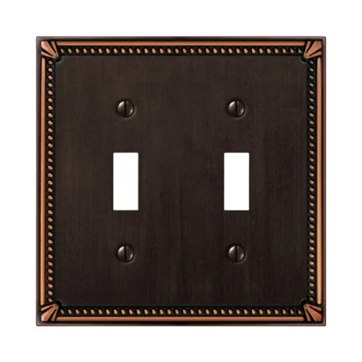 Amerelle Imperial Bead Aged Bronze 2 gang Die-Cast Metal Toggle Wall Plate 1 pk