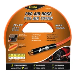Amflo Orange PVC General Purpose Air Hose 300 PSI 3/8 in. x 100 ft. with 1/4 in. MNPT End Fittings