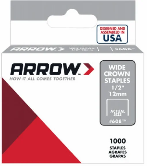 Arrow Fastener #608 Galvanized Steel Gray 25 ga. Wide Crown Standard Staples 1/2 L x 3/8 W in.