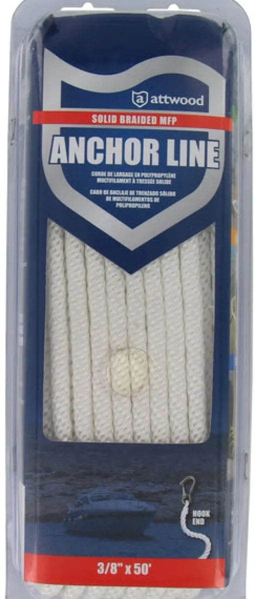 Attwood 11723-7 3/8" X 50' Solid Braided Multi Filament Poly Anchor Line