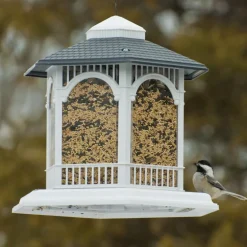 Audubon White Plastic Deluxe Gazebo 6-Ports Wild Bird Feeder 10 lbs. Capacity