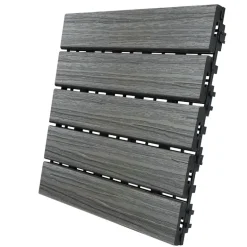 Aura Gray Oak Composite Snap-On Edge Waterproof Balcony/Deck Tiles 12 Lx12 W in., 6 sq. ft. Coverage