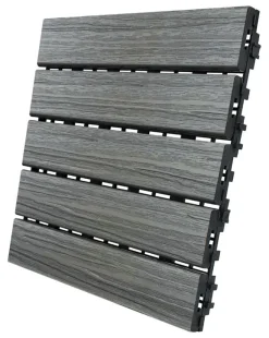 Aura Gray Oak Composite Snap-On Edge Waterproof Balcony/Deck Tiles 12 Lx12 W in., 6 sq. ft. Coverage