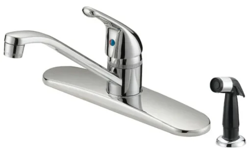 B & K Industries One Handle Chrome Kitchen Faucet Side Sprayer Included