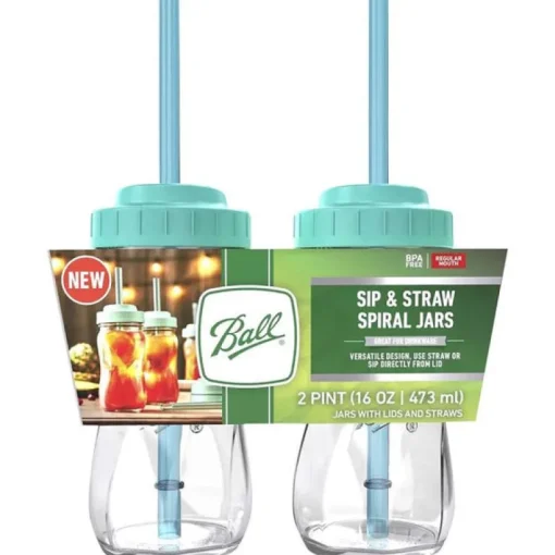 Ball Regular Mouth Sip Straw Contoured Jar 16 oz. 2 pk