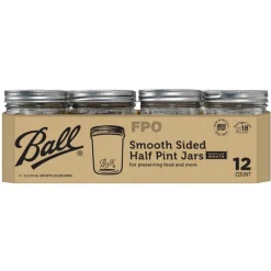 Ball Smooth Sided Regular Mouth Canning Jars 0.5 pt 12 pk