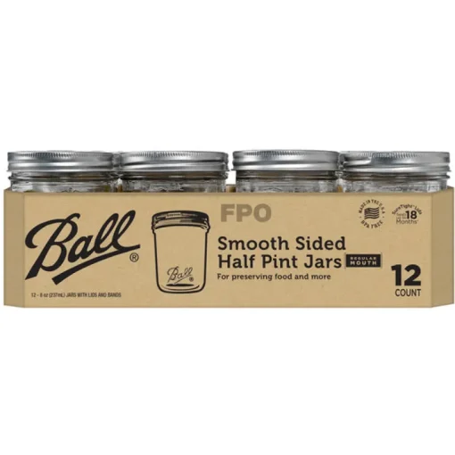 Ball Smooth Sided Regular Mouth Canning Jars 0.5 pt 12 pk