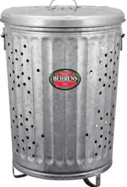 Behrens Silver Galvanized Steel Round Trash Burner Can 20 gal. Capacity with Lid