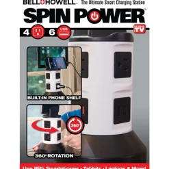 Bell + Howell Spin Power White 6-Outlet & 4-USB Port Charging Station