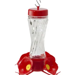 Bird Feeder, Hummingbird, Clear Swirl Glass, 4-Perch, 16-oz.