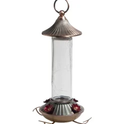 Bird Feeder, Hummingbird, Embossed Glass, 14-oz.
