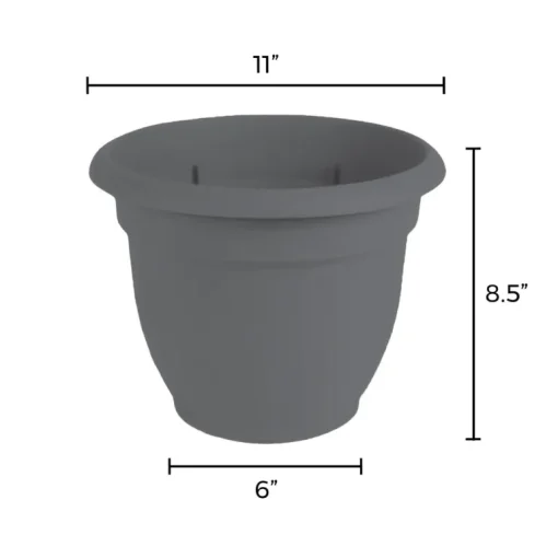 Bloem 10 in. Dia. Polyresin Ariana Planter Charcoal