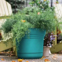 Bloem Saturn 6.5 in. H X 7.25 in. W Resin Traditional Planter Bermuda Teal