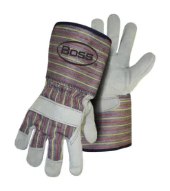 Boss Men's Indoor/Outdoor Gauntlet Cuff Work Gloves Gray L 1 pair