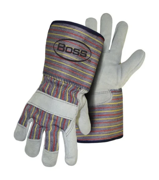 Boss Men's Indoor/Outdoor Gauntlet Cuff Work Gloves Gray L 1 pair