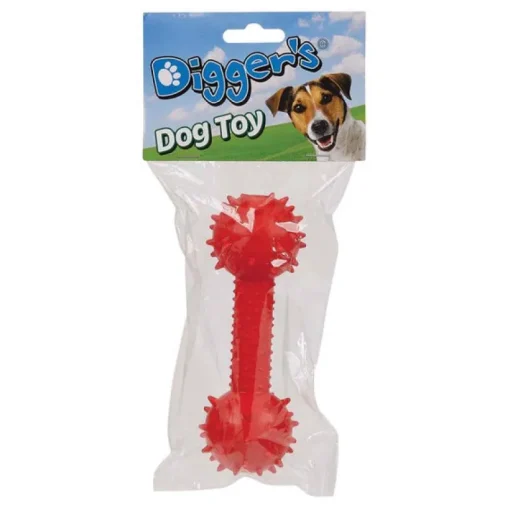 Boss Pet Digger's Red Rubber Spiked TPR Dumbbell w/Bell Dog Toy Medium 1 pk
