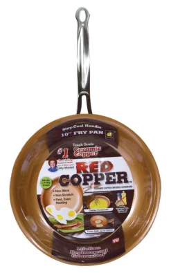 BulbHead Red Copper Ceramic Copper Fry Pan 10 in. Red