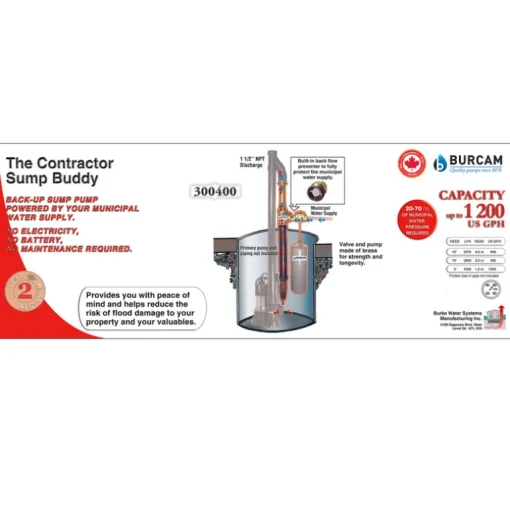 Burcam 1200 GPH Brass Vertical Float Switch Backup Sump Pump 15 H ft.