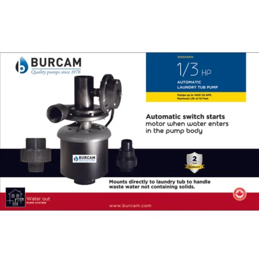 Burcam Automatic Laundry Tub Pump, 1/3 HP