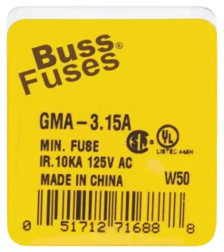 Bussmann 3.15 amps Fast Acting Glass Fuse 5 pk