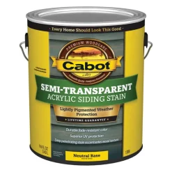 Cabot Neutral Base Semi-Transparent Water-Based Acrylic Stain 1 gal. for Wood Surface (Pack of 4)