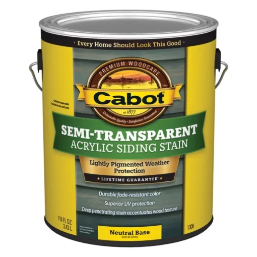Cabot Neutral Base Semi-Transparent Water-Based Acrylic Stain 1 gal. for Wood Surface (Pack of 4)