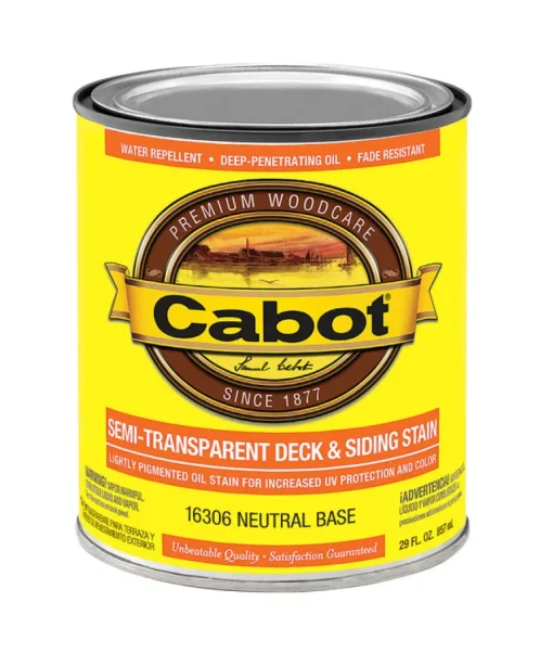 Cabot Semi-Transparent Tintable 16306 Neutral Base Oil-Based Deck and Siding Stain 1 qt. (Pack of 4)