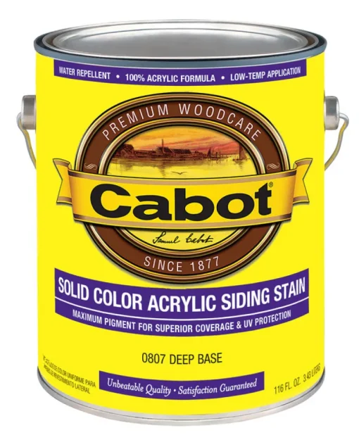 Cabot Solid Tintable 0807 Deep Base Water-Based Acrylic Solid Color Acrylic Deck Stain 1 gal. (Pack of 4)