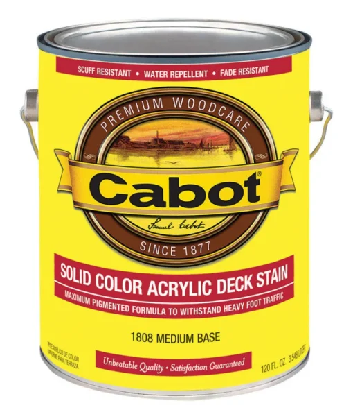 Cabot Solid Tintable 1808 Medium Base Water-Based Acrylic Deck Stain 1 gal. (Pack of 4)