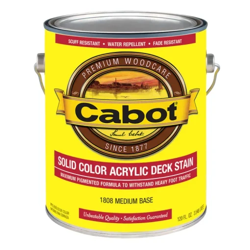 Cabot Solid Tintable 1808 Medium Base Water-Based Acrylic Deck Stain 1 gal. (Pack of 4)