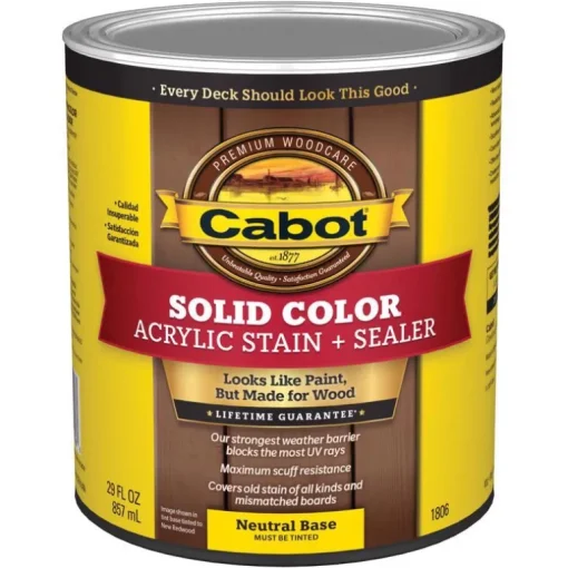 Cabot Solid Tintable 1806 Neutral Base Oil-Based Acrylic Deck Stain 1 qt. (Pack of 4)
