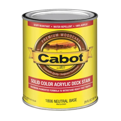 Cabot Solid Tintable 1806 Neutral Base Oil-Based Acrylic Deck Stain 1 qt. (Pack of 4)