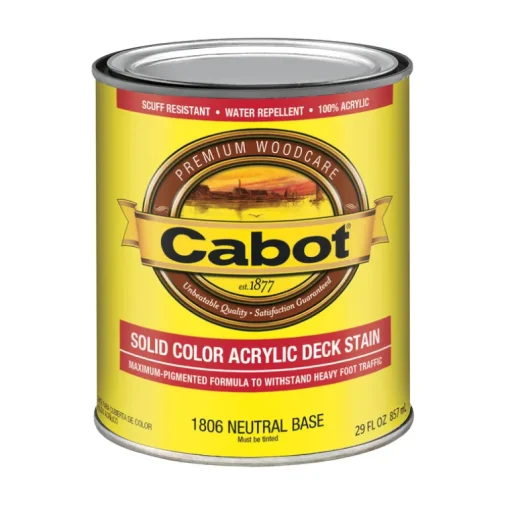 Cabot Solid Tintable 1806 Neutral Base Oil-Based Acrylic Deck Stain 1 qt. (Pack of 4)