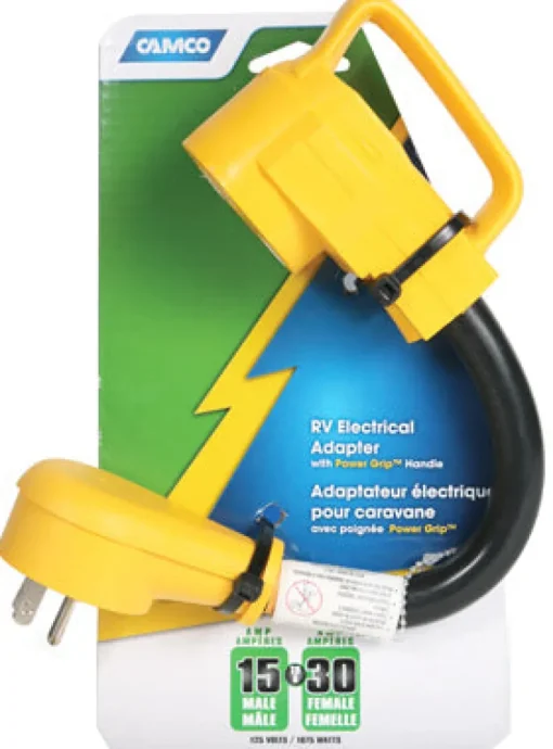 Camco Power Grip 12 in. 30 amps RV Electrical Dogbone Adapter 15-30A 1 pk
