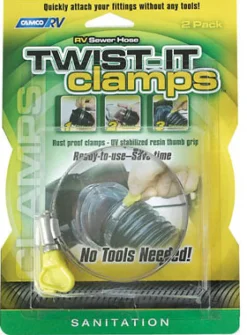 Camco Sewer Hose Twist-It Clamps 2 pk
