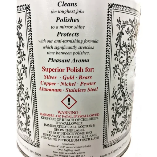 Cape Cod Vanilla Scent Metal Polish 3 oz Cloth